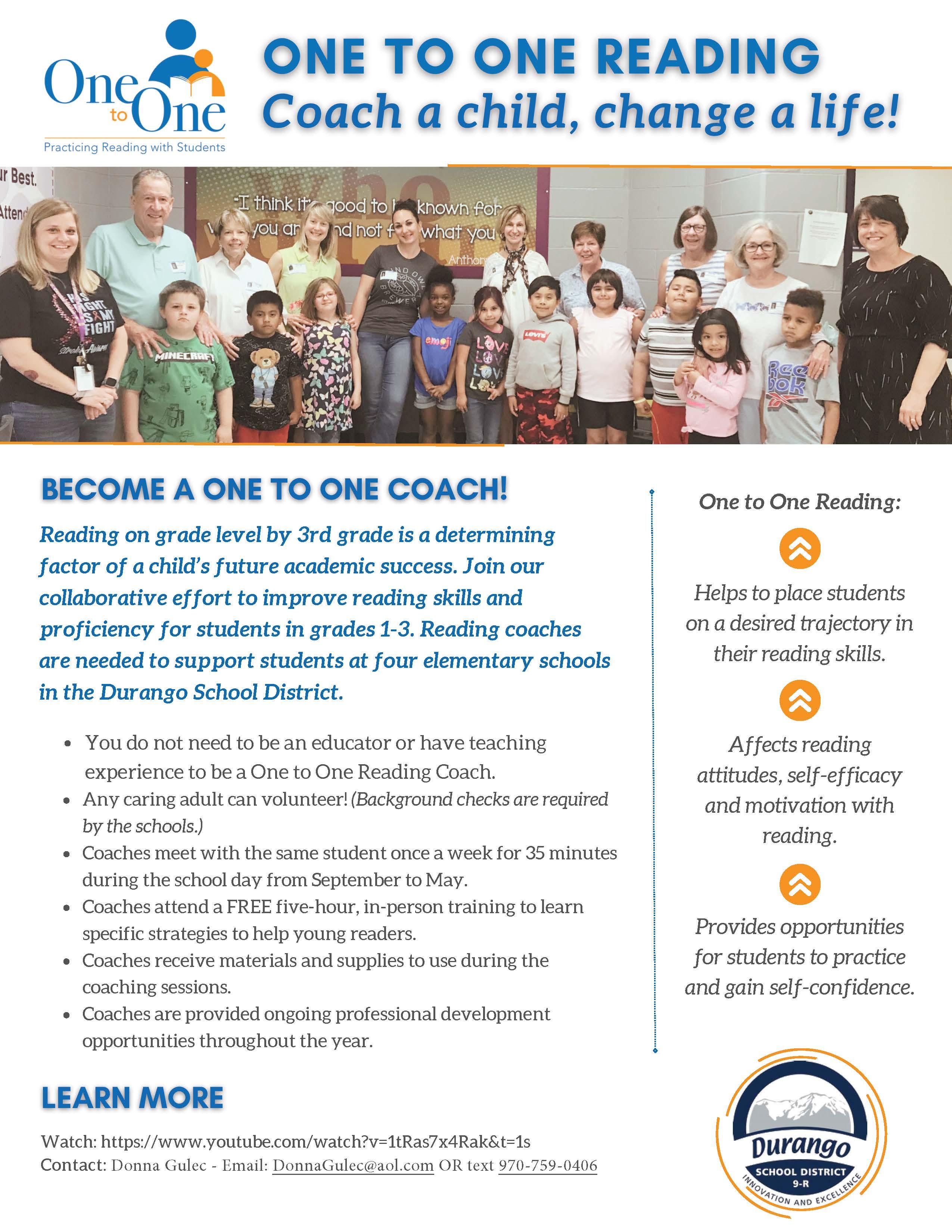 One to One Reading Coach information flyer