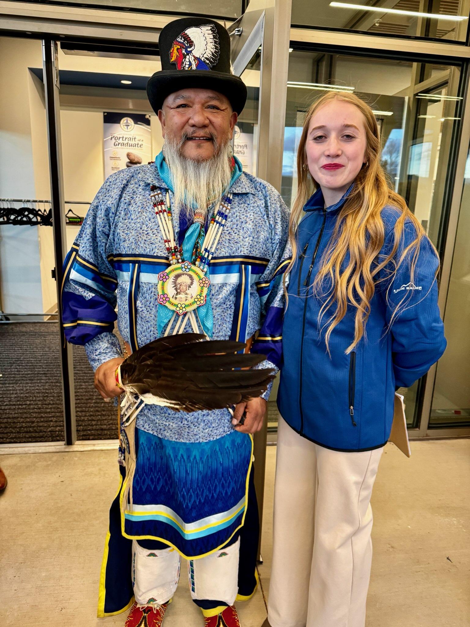 Edward Box III of the Southern Ute Tribe and student host Aubrey McKellips